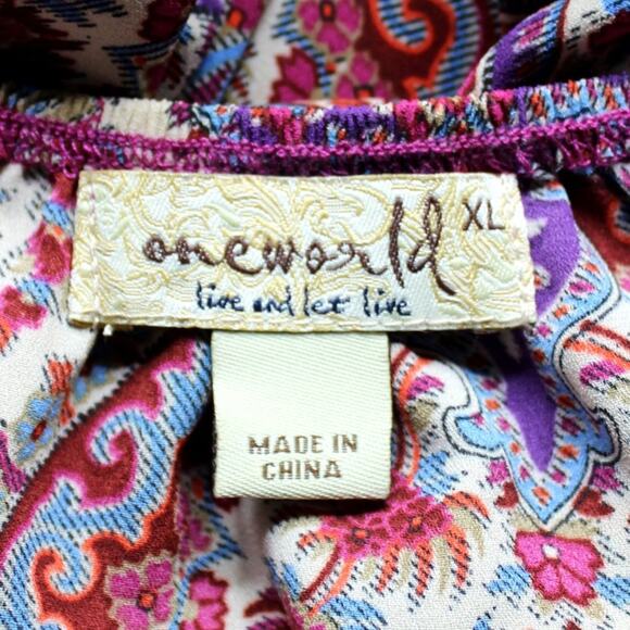 One World Boho Peasant Blouse With Tassels Size XL Live and Let Live - Picture 9 of 12